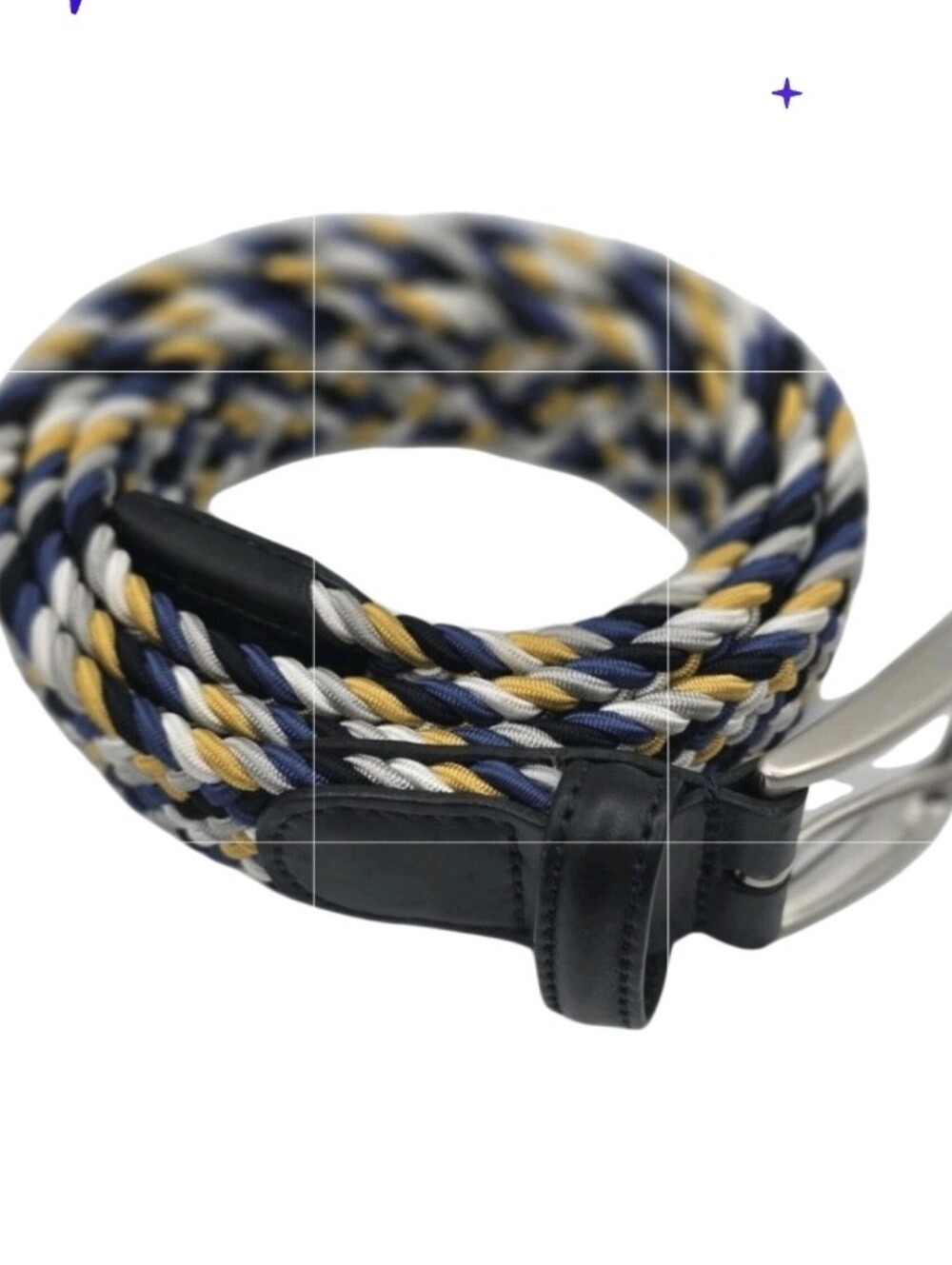 Andersons Woven Belt Size 34 Navy Yellow Gray Italy Silver Buckle Golf Office